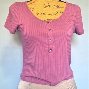 American Eagle Outfitters Purple Ribbed Button-Front Top